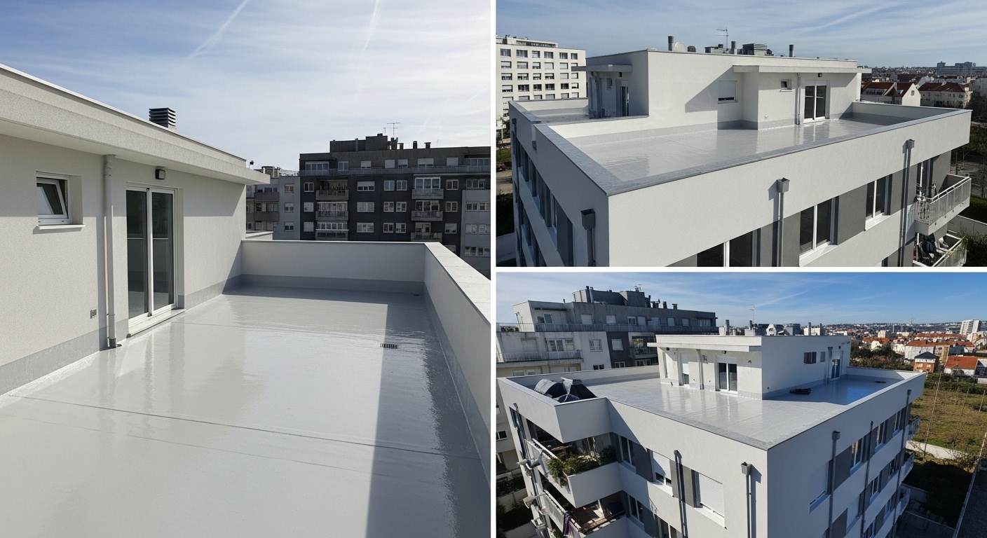 Impermeabilização Almada - Resultado profissional em condomínio urbano com garantia 8 anos Trabalho de impermeabilização concluído em prédio residencial de Almada - resultado profissional sem infiltrações