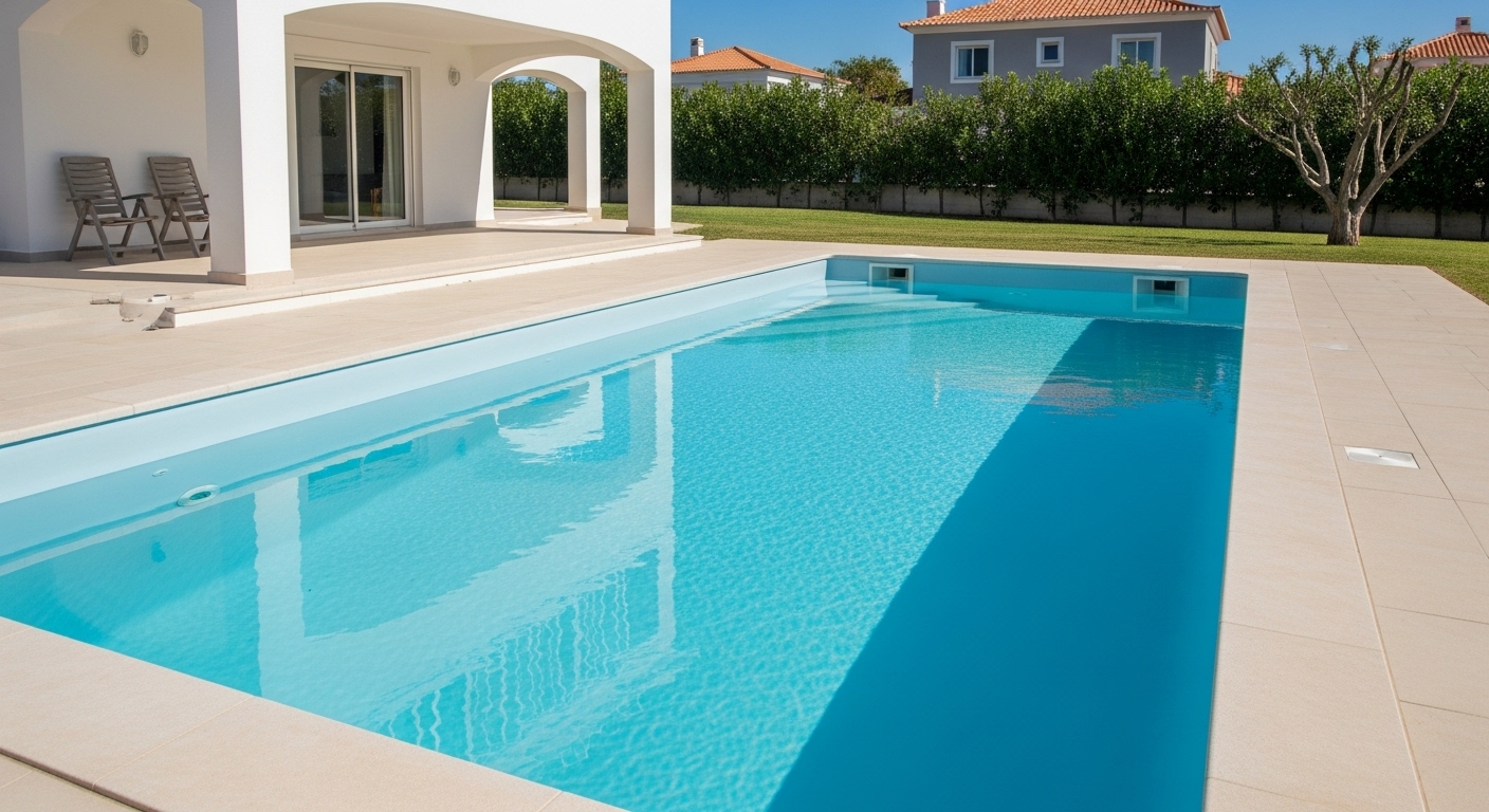Piscina portuguesa com impermeabilização profissional - estanquidade perfeita sem perdas de água