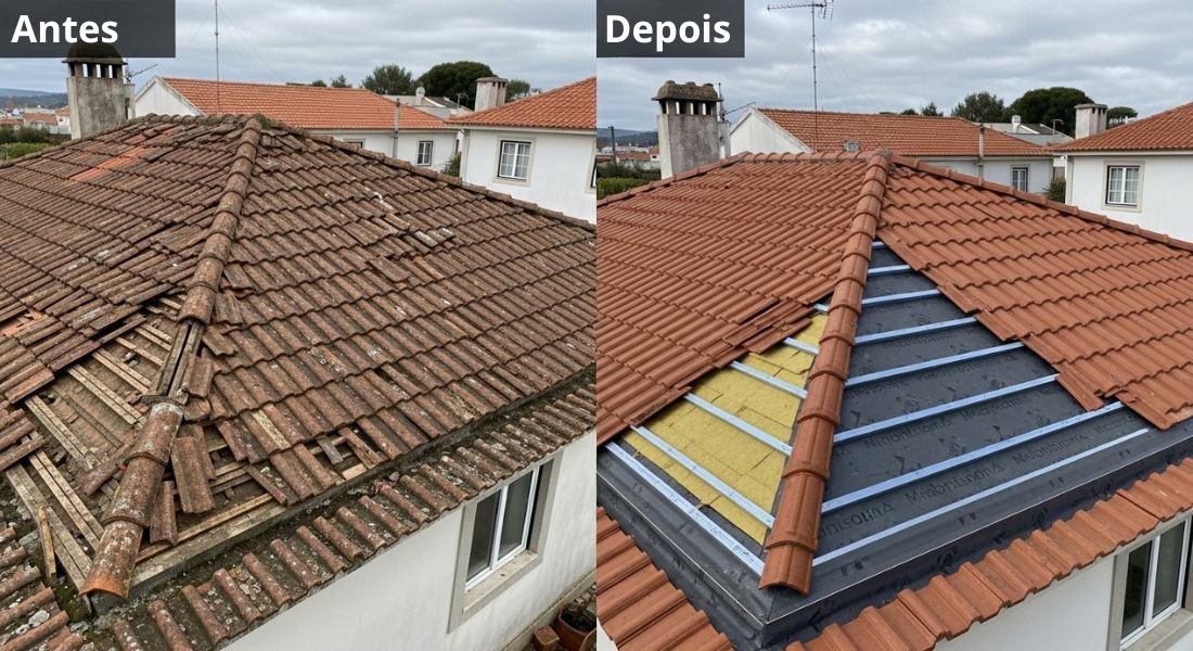 Telhado Reparado Rio de Mouro Lisboa - Antes/Depois Impermeabilização
